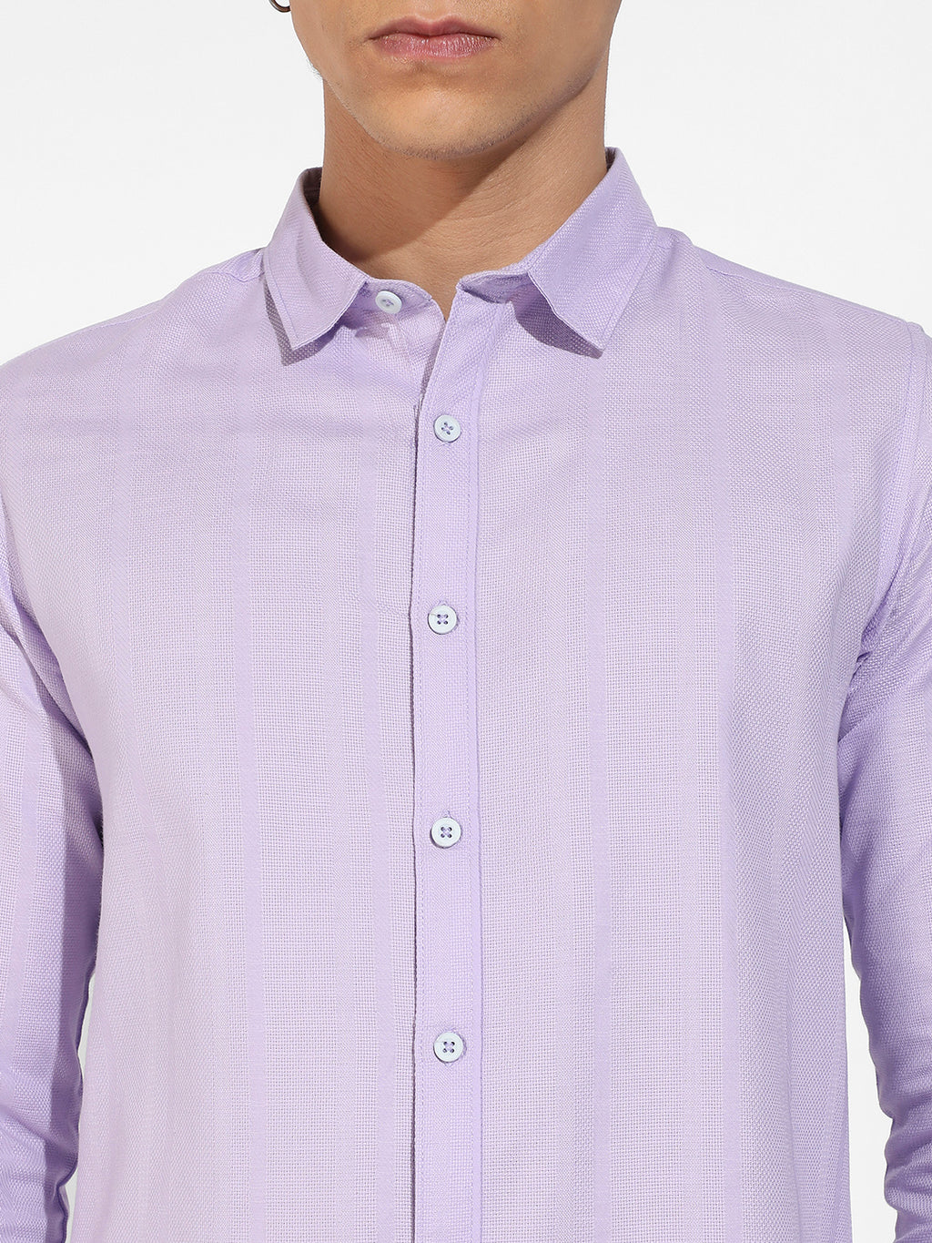 Lavender Self-Design Striped Shirt