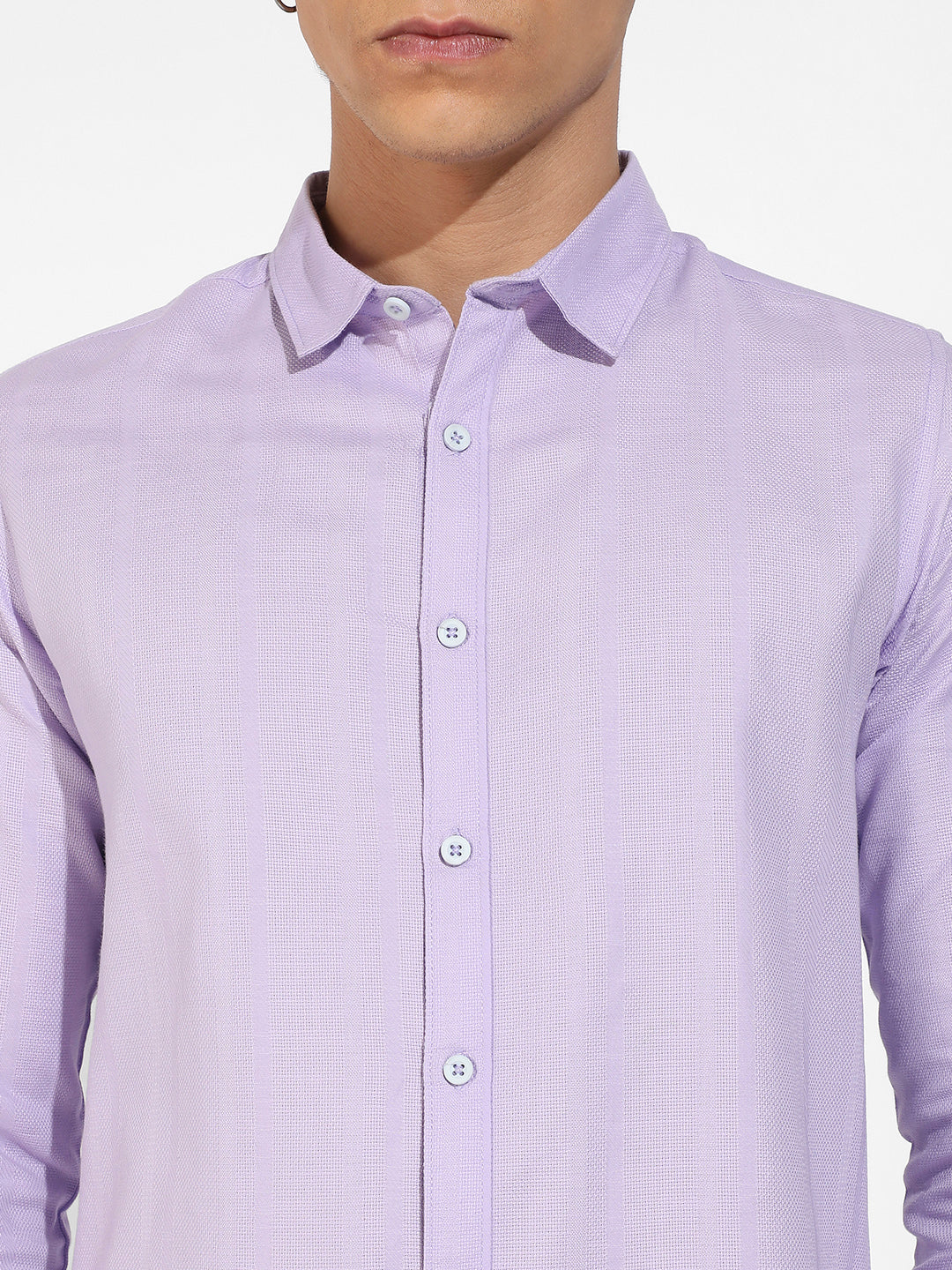 Lavender Self-Design Striped Shirt