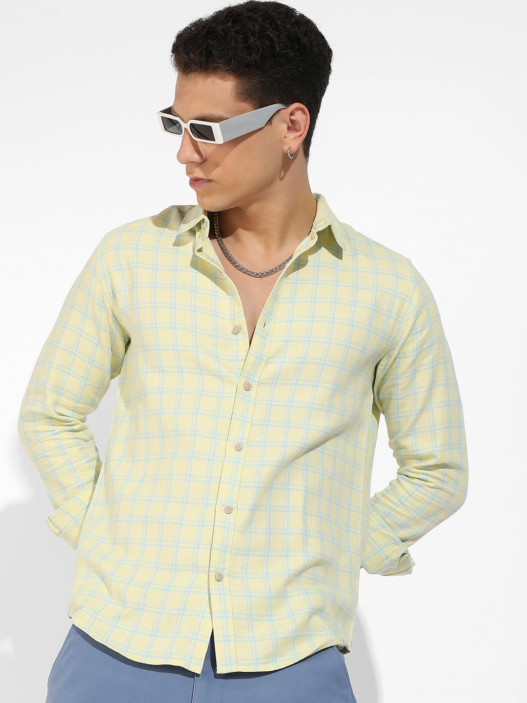 ₹999 Campus Sutra Men's Lemon Yellow Tartan Plaid Shirt
