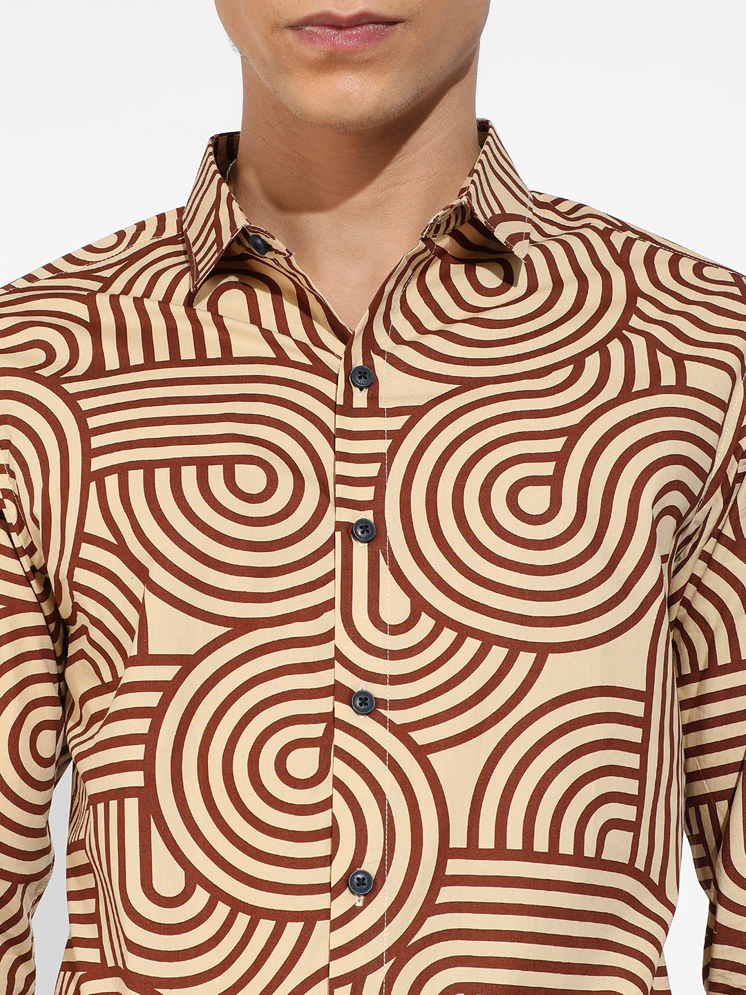 Beige & Brown Contrast Lines Shirt