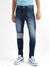 Men's Blue Contrast Patch Distressed Denim Jeans