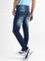 Men's Blue Contrast Patch Distressed Denim Jeans