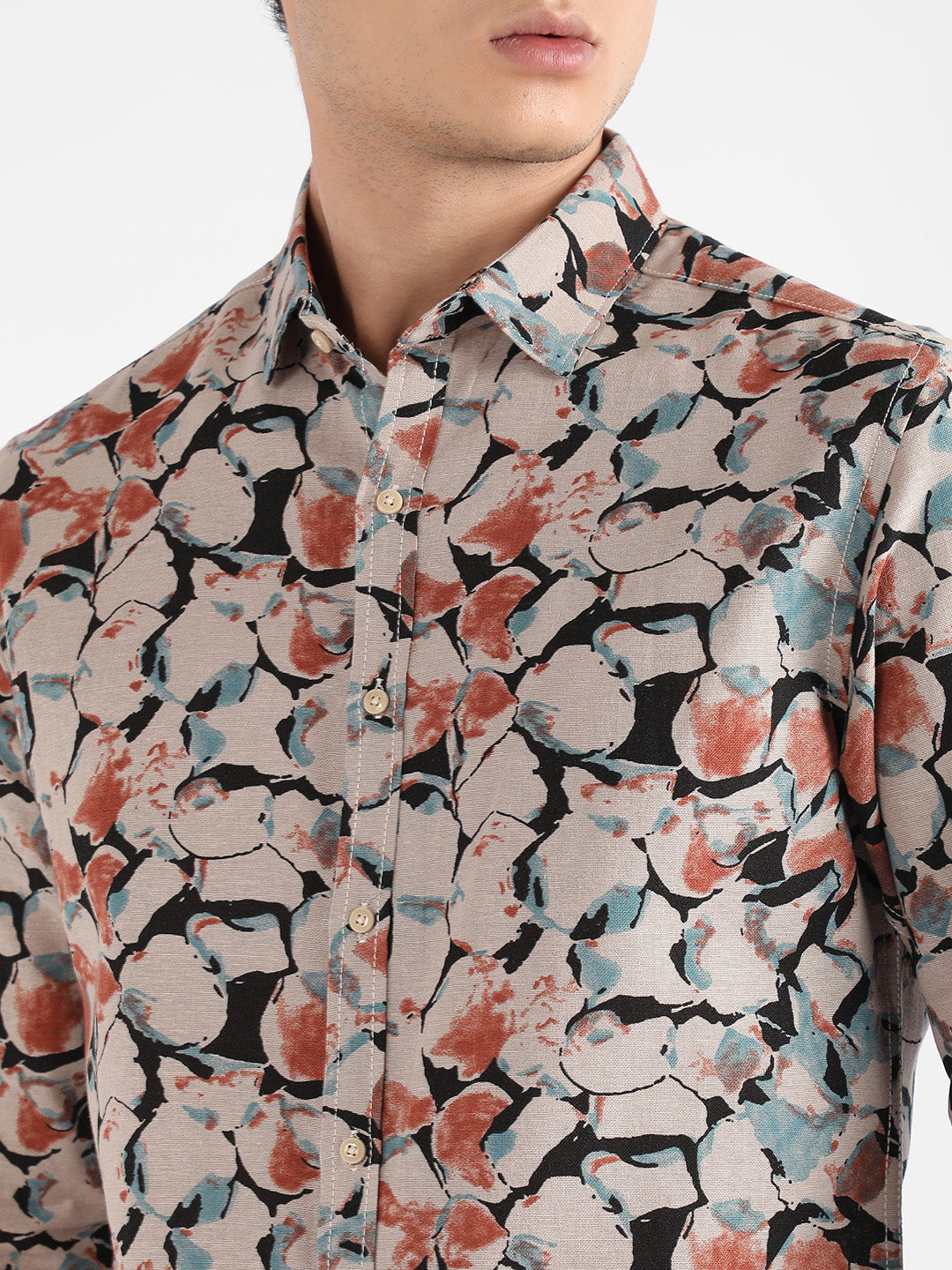 Men's Beige & Brown Artistic Floral Cluster Shirt