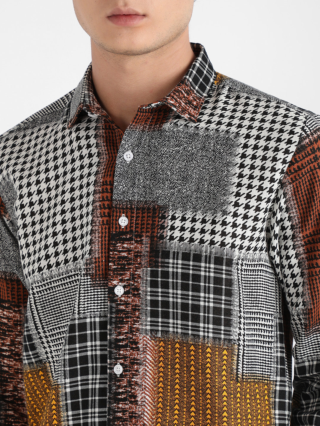 Men's Brown Herringbone Block Shirt