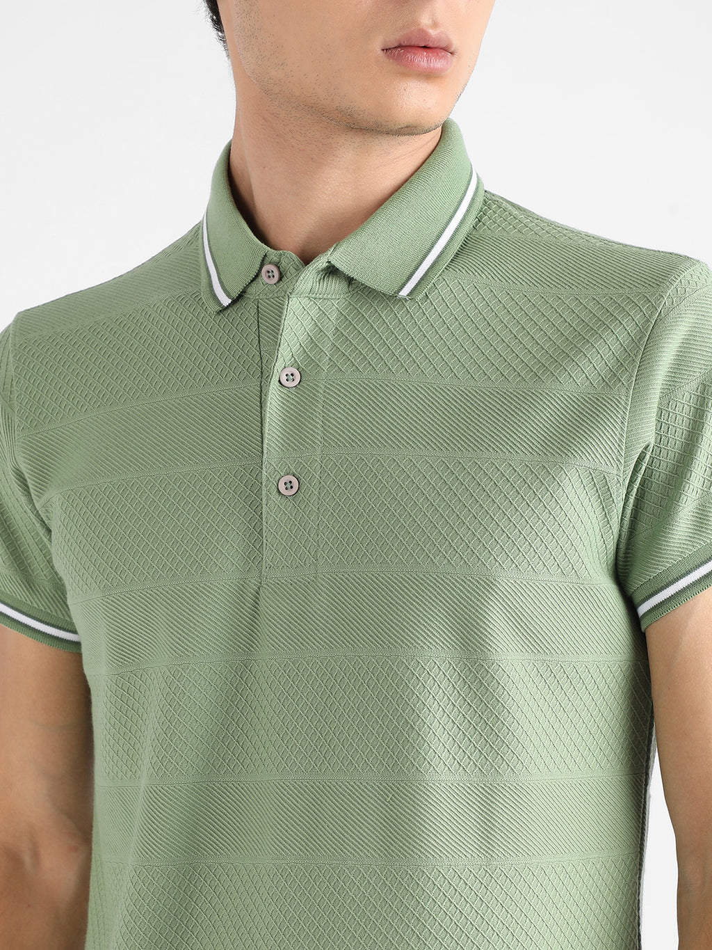 Men's Olive Green Self-Design Horizontal Striped T-Shirt