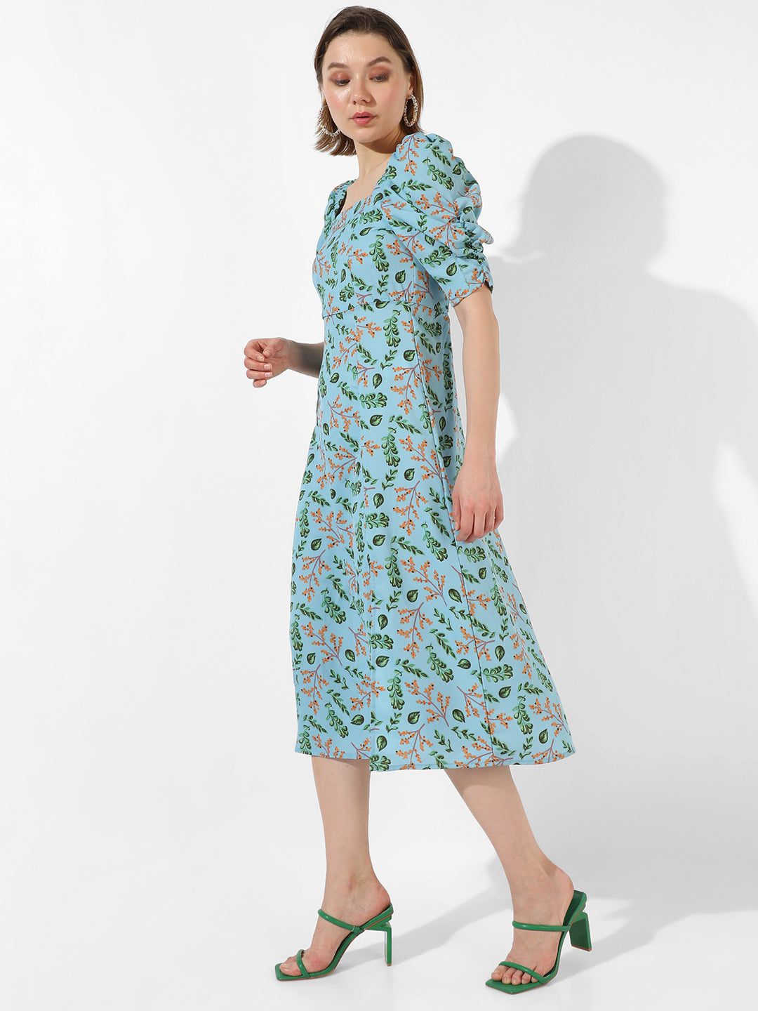 Botanical Print Dress With Slit