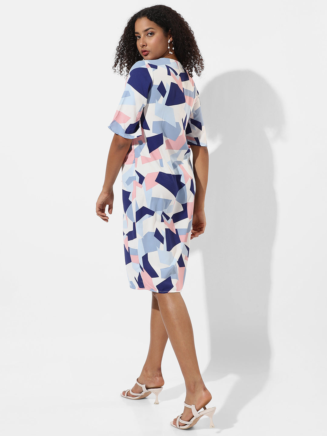 Abstract Print Dress With Tie-Up Waist