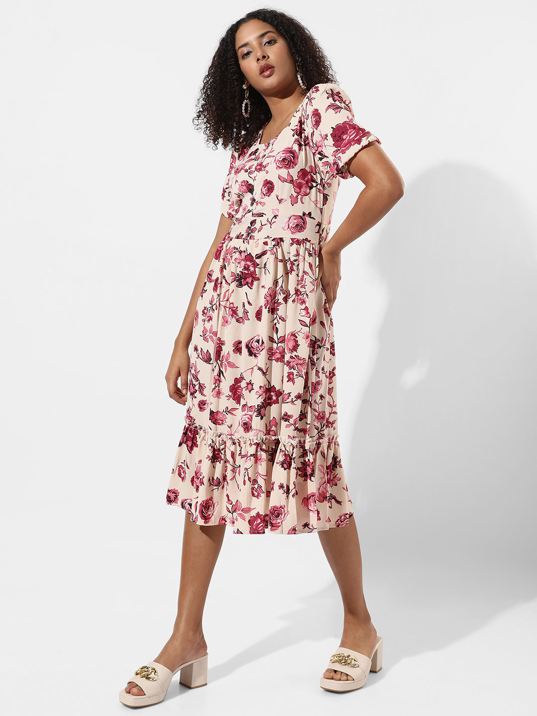 Floral Print Dress With Ruffle Detail