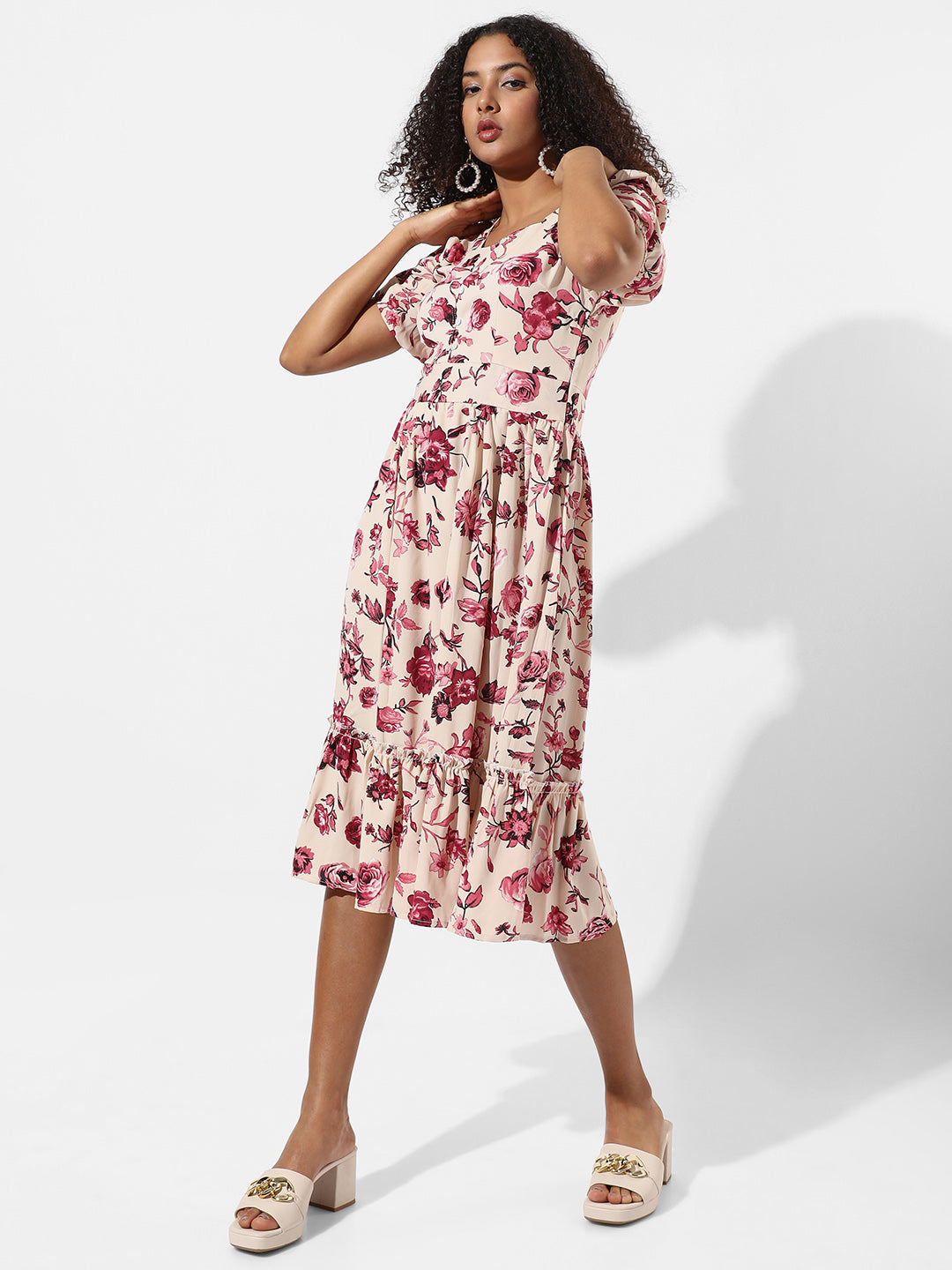 Floral Print Dress With Ruffle Detail