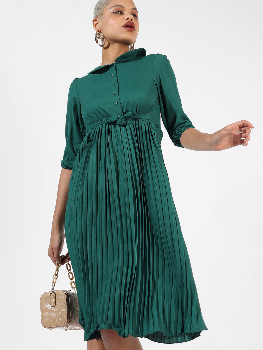 Pleated Tie-Up Dress