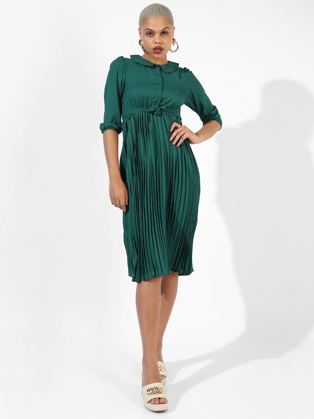 Pleated Tie-Up Dress