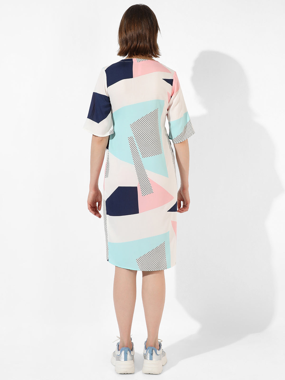 Abstract Print Dress With Tie-Up Waist