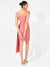 Solid Salmon Pink Ruched Dress With Trail
