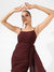 Solid Brown Ruched Dress With Trail
