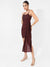 Solid Brown Ruched Dress With Trail