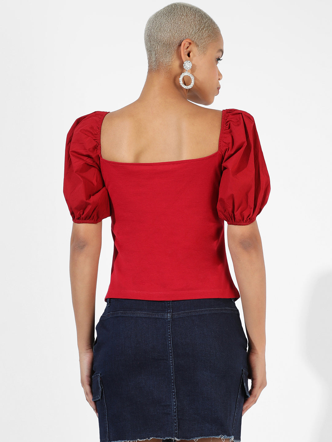 Solid Top With Puff Sleeves