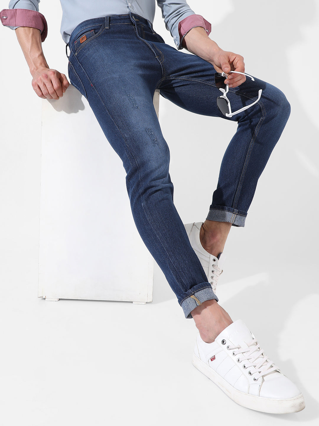 Rolled Hem Denim Jeans