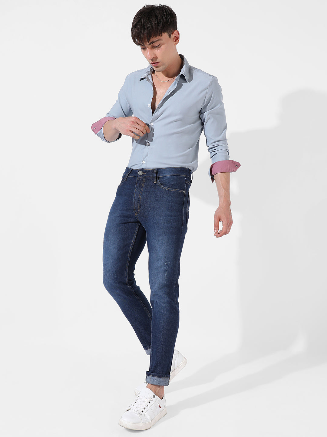 Rolled Hem Denim Jeans