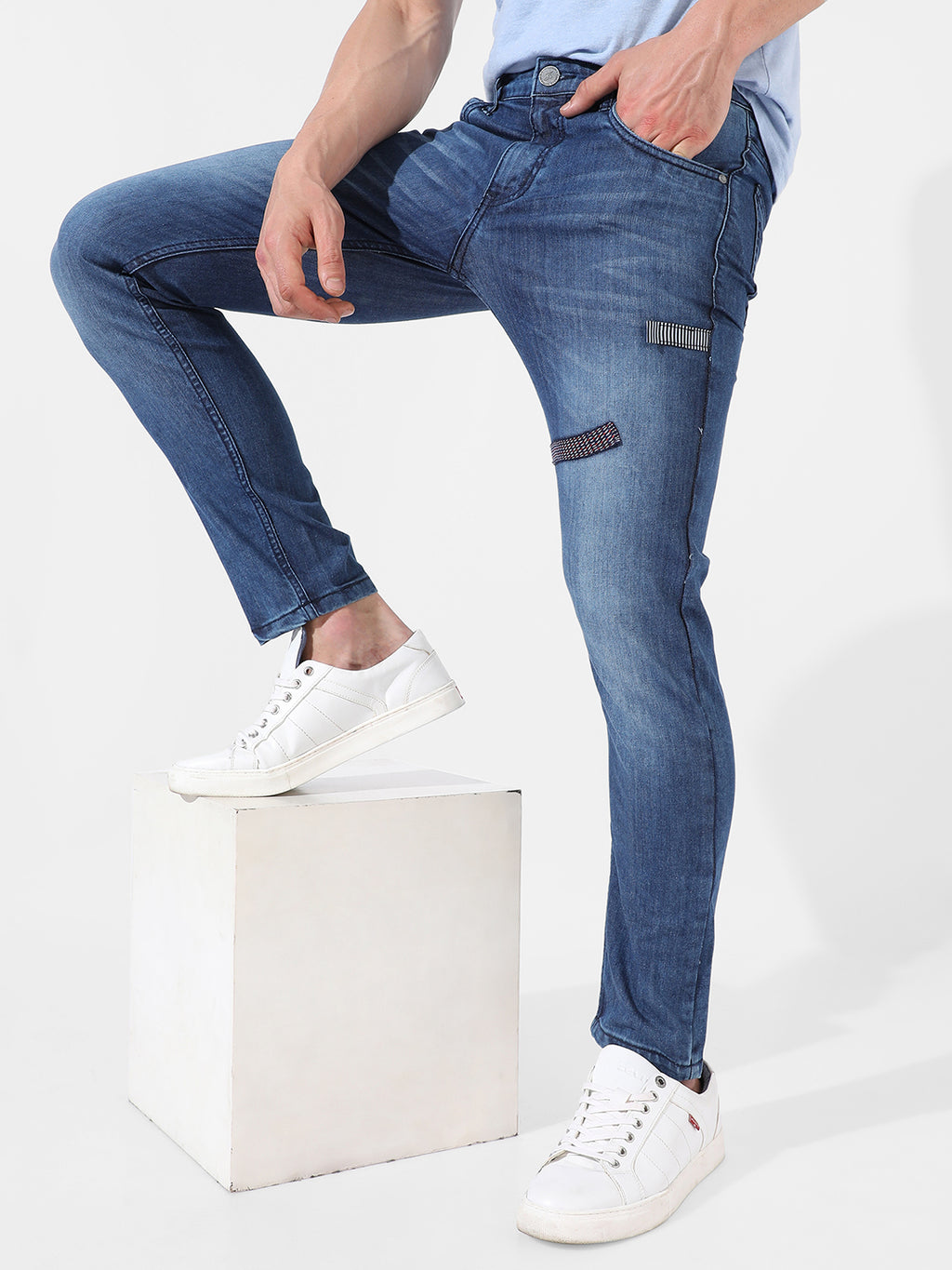 Embroidered Patched Denim Jeans