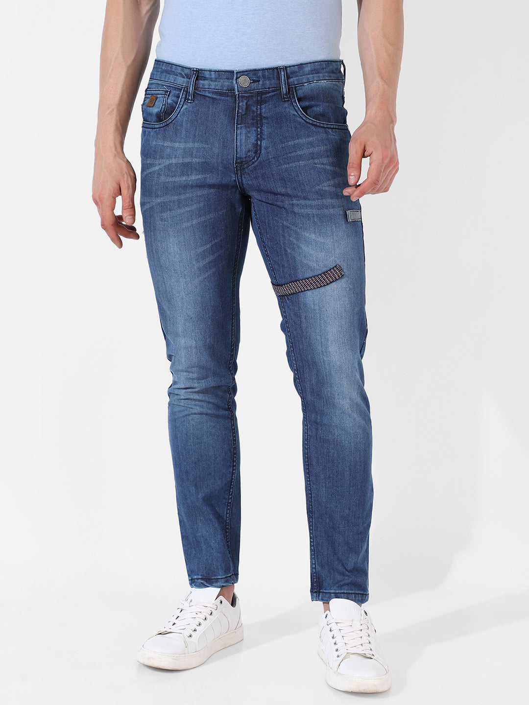 Embroidered Patched Denim Jeans
