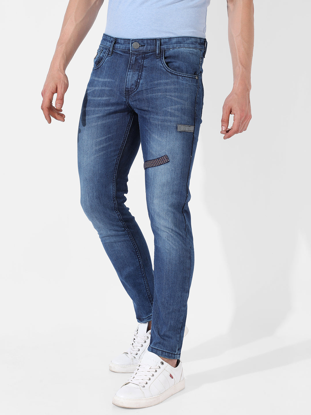 Embroidered Patched Denim Jeans