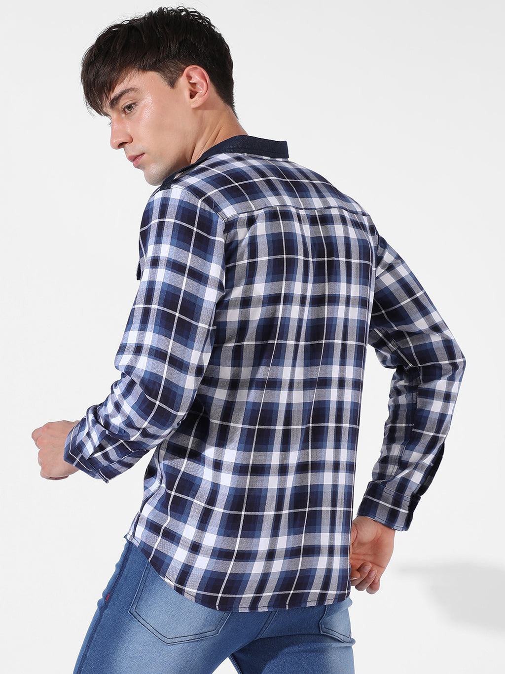Blue Twill Check Casual Shirt