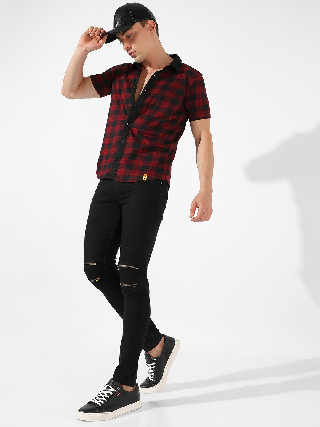 ₹799 | Campus Sutra Men's Red & Black Tartan Plaid Shirt