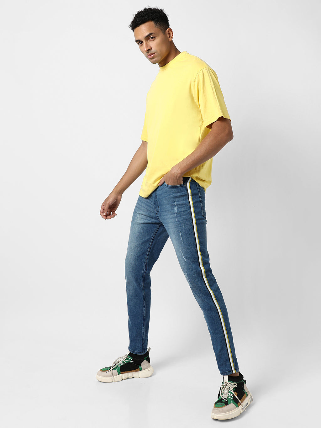 Contrast Side-Striped Denim Jeans