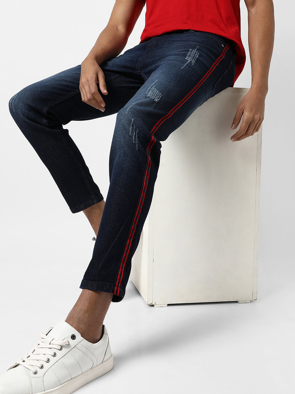 Pencil Side-Striped Denim Jeans