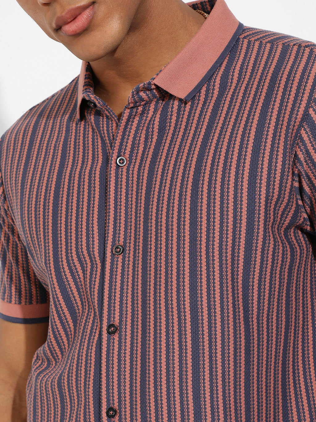 Men's Brown & Blue Contrast Knitted Shirt