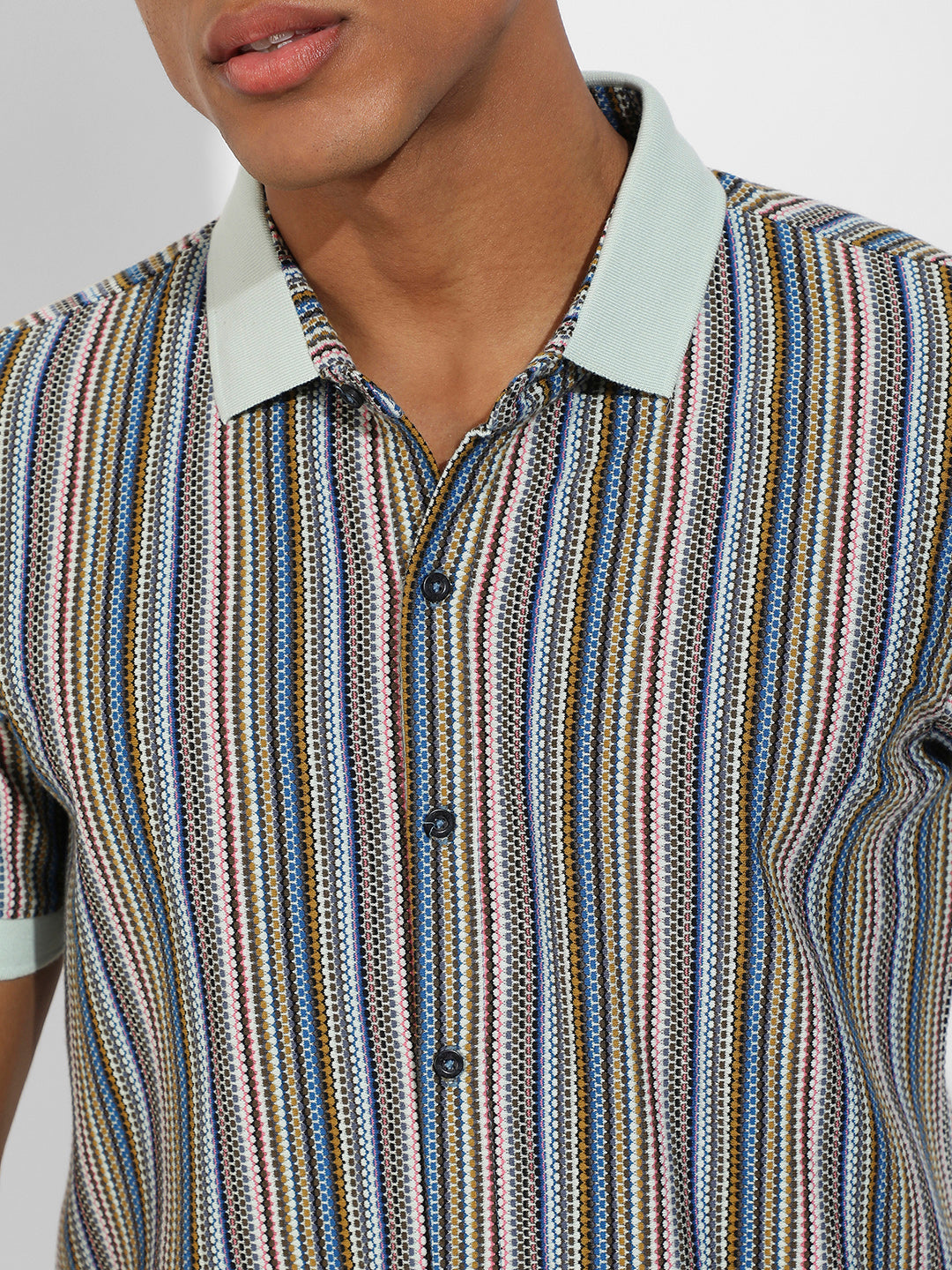 Men's Sage Green Contrast Knitted Shirt