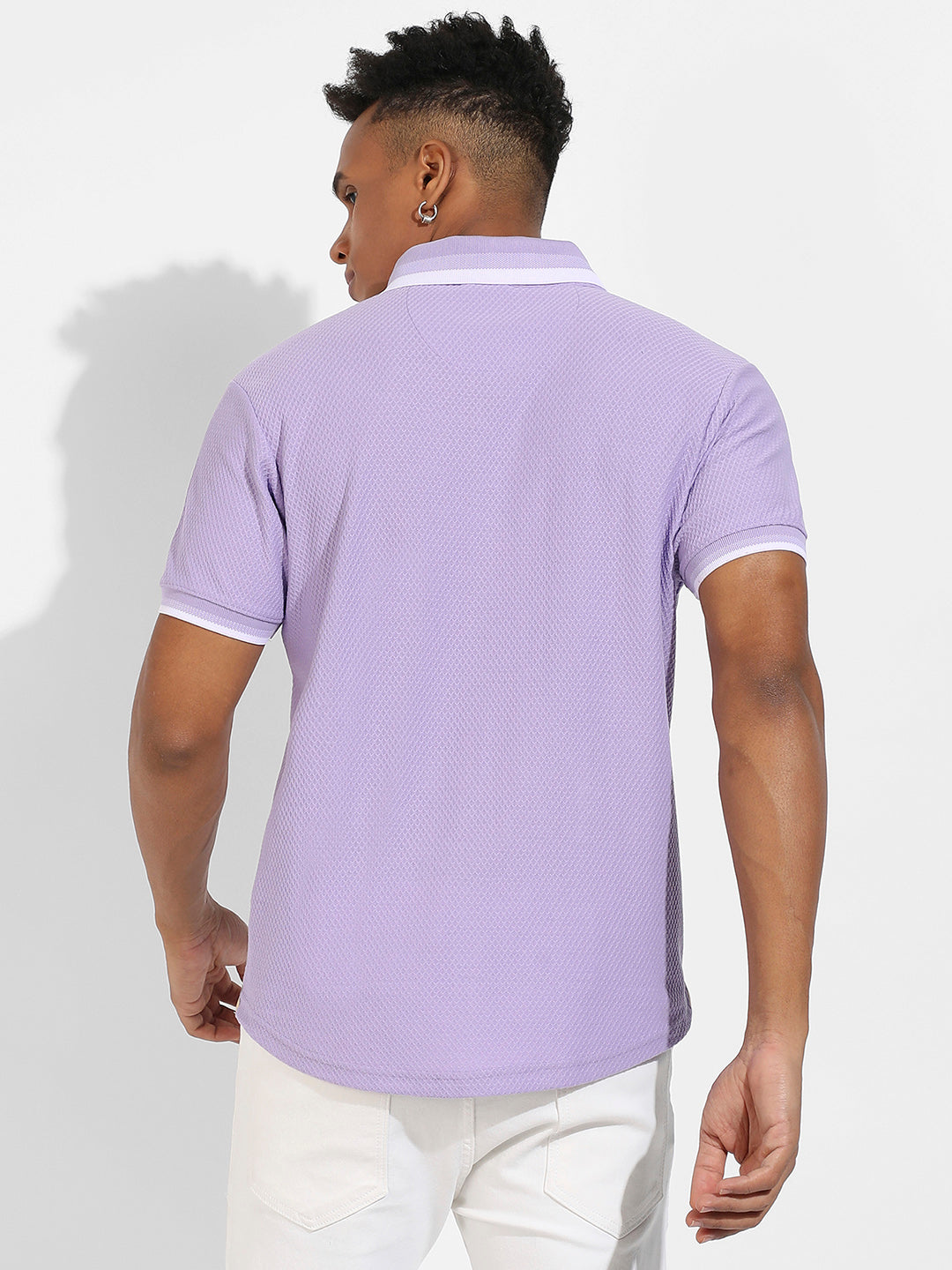 ₹799 | Campus Sutra Men's Lavender Honeycomb Knit Shirt - Campussutra