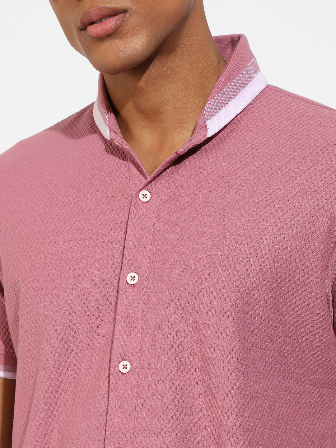 Men's Coral Pink Honeycomb Knit Shirt