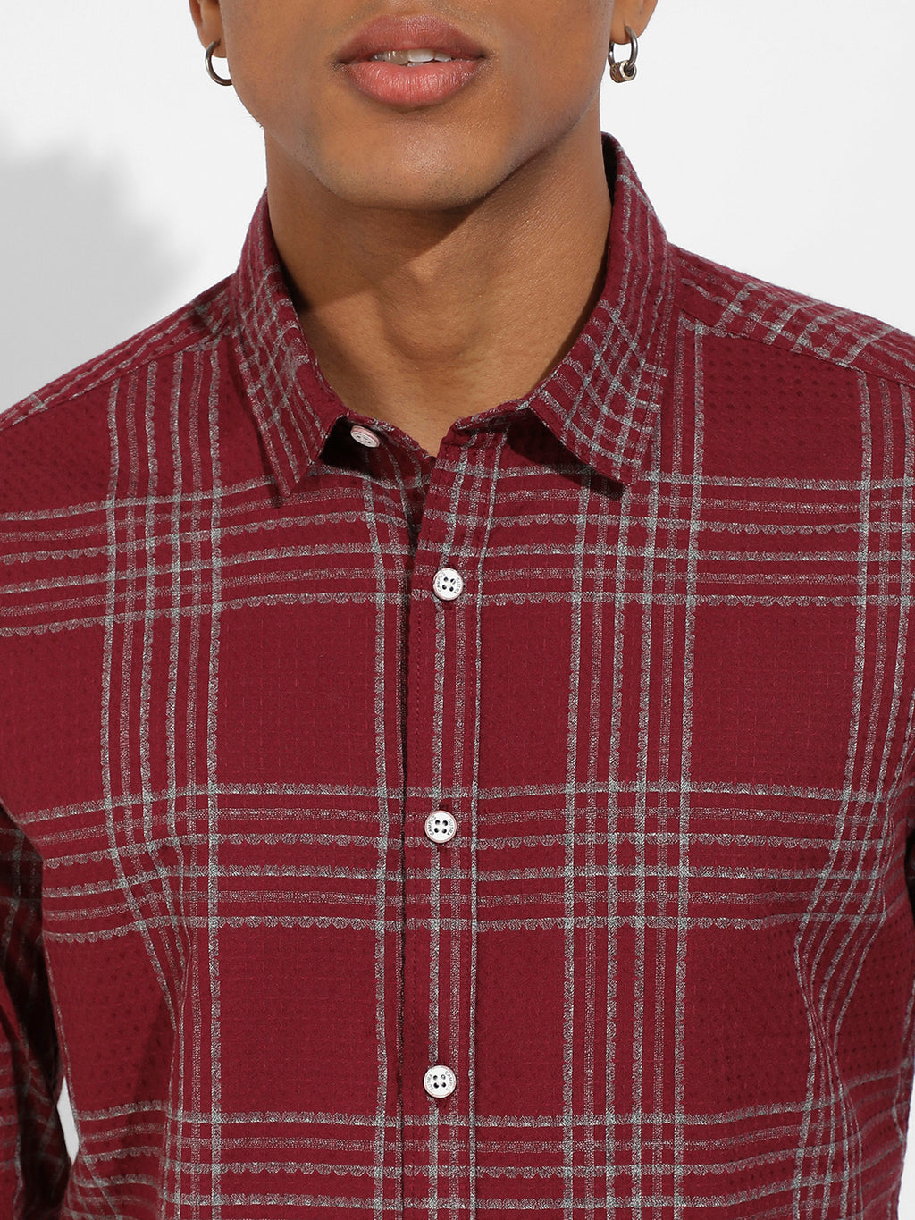 Men's Maroon Red Chalk Tartan Plaid Shirt