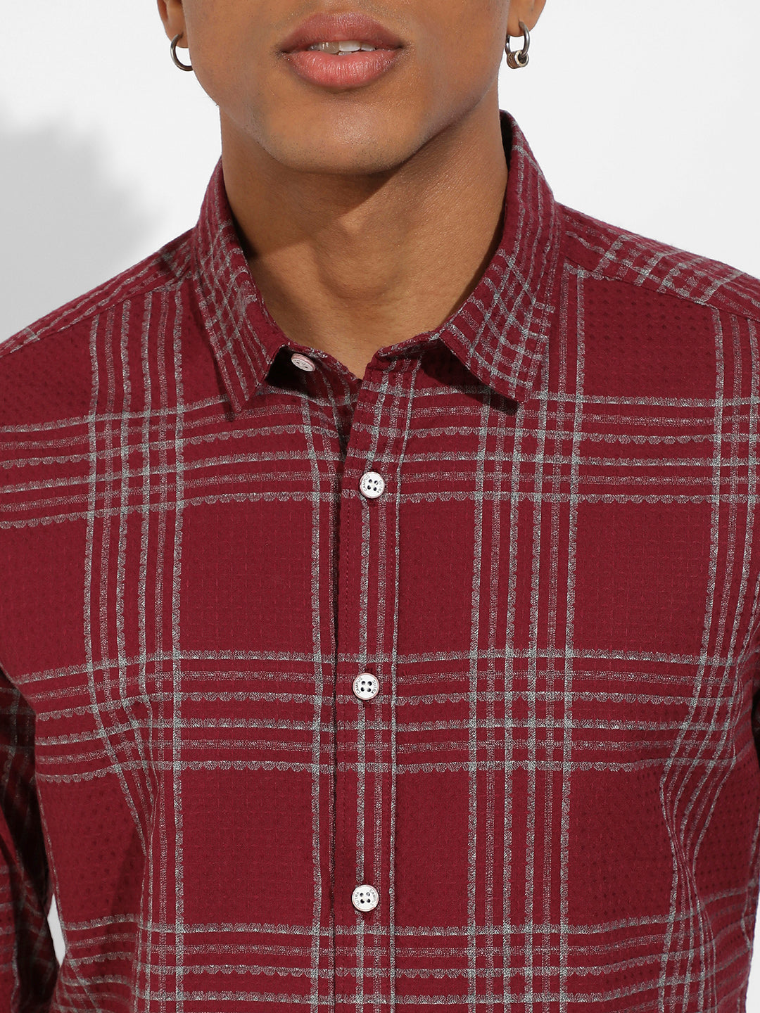 Men's Maroon Red Chalk Tartan Plaid Shirt