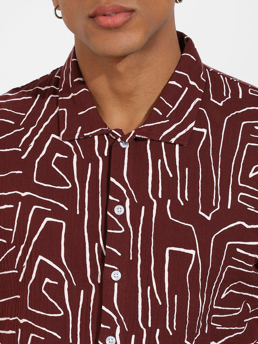 Men's Maroon Red Abstract Lines Print Shirt