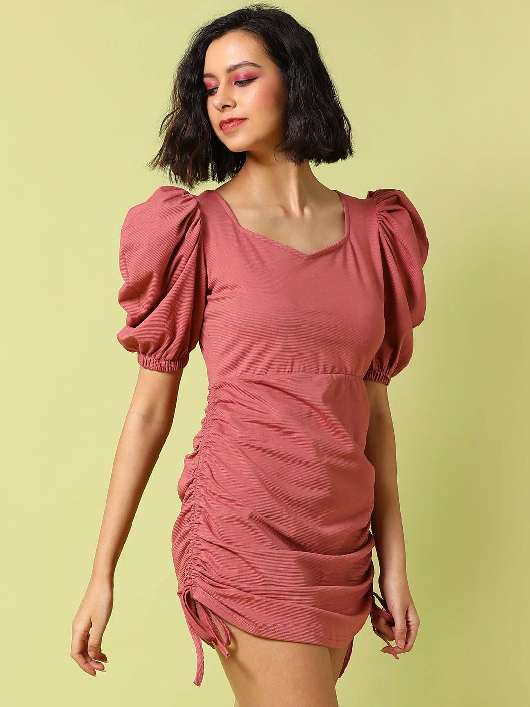 Solid Dress With Ruched Detail