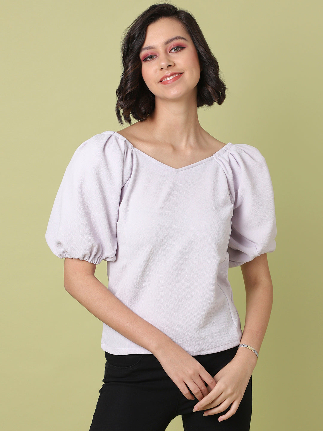 Solid Top With Puff Sleeves