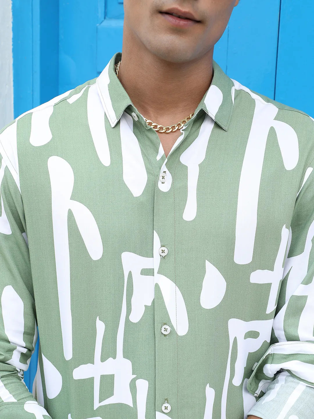 Sage Green Abstract Print Shirt