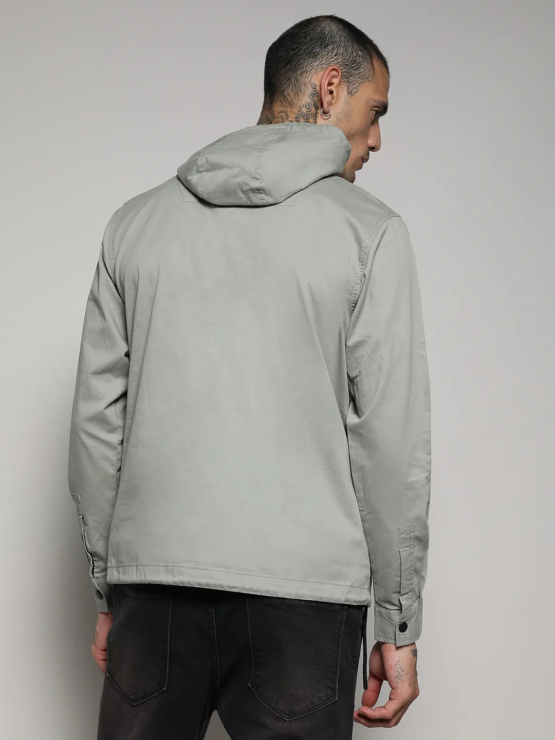 Half-Zip Utility Jacket With Contrast Drawstring