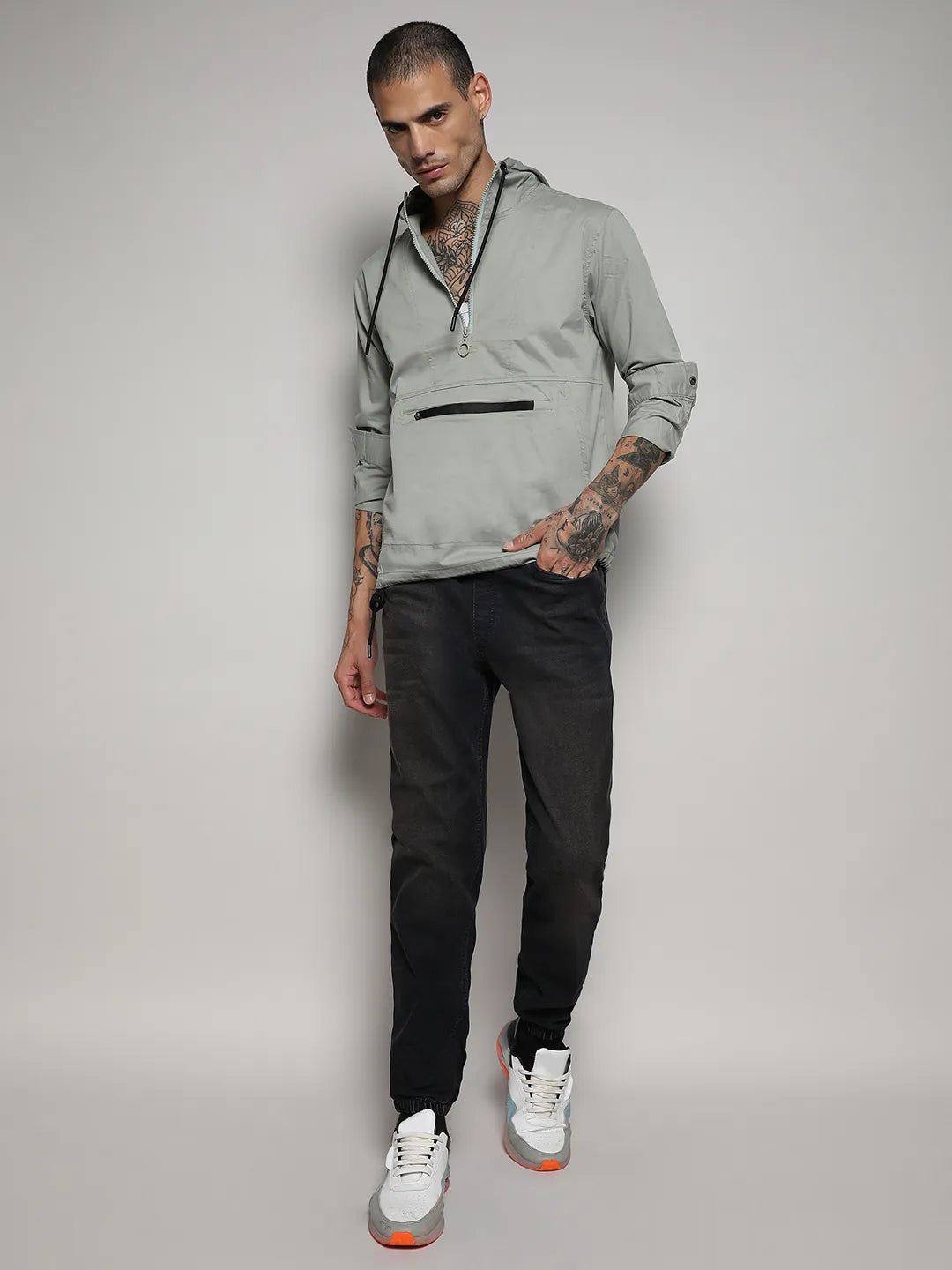 Half-Zip Utility Jacket With Contrast Drawstring