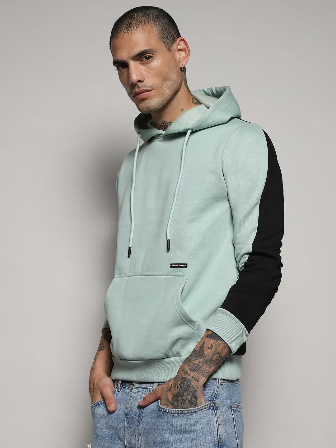 Pullover Hoodie With Contrast Back