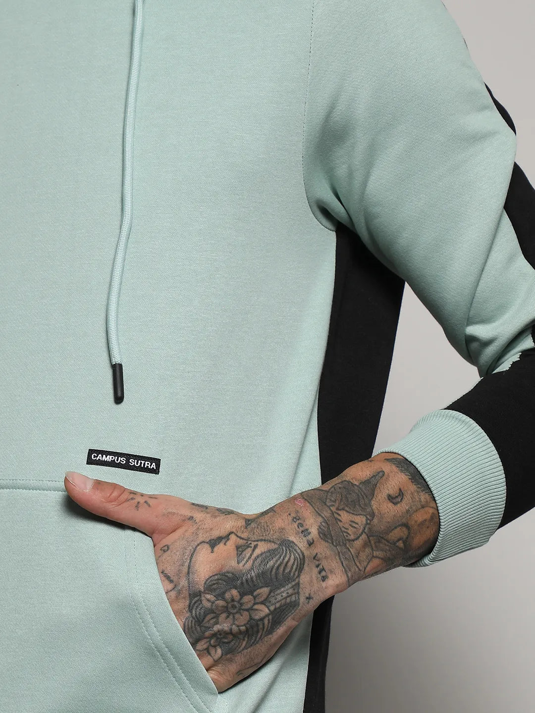 Sage Green Pullover Hoodie With Contrast Back