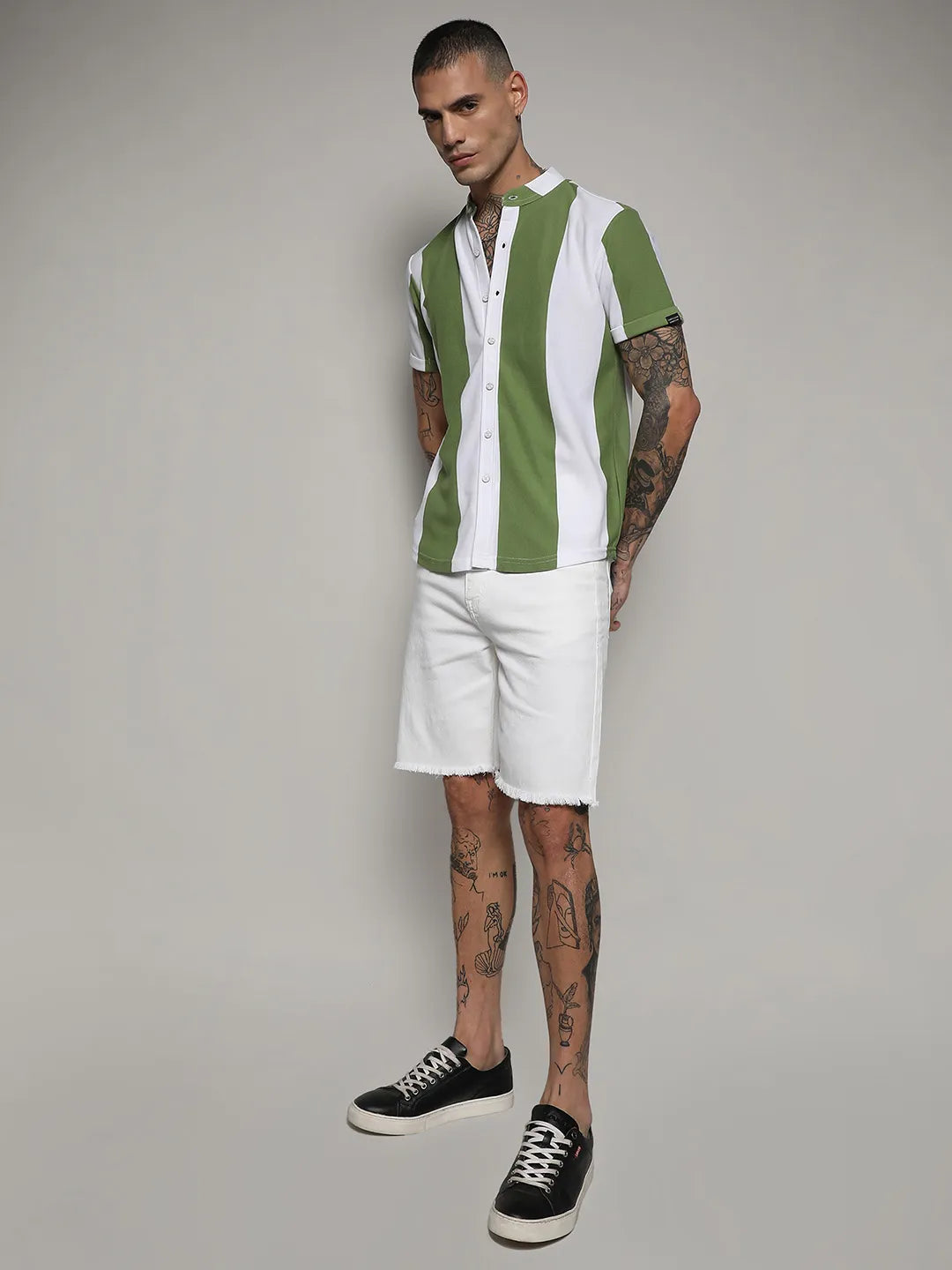 Striped Button Up Green And White Shirt