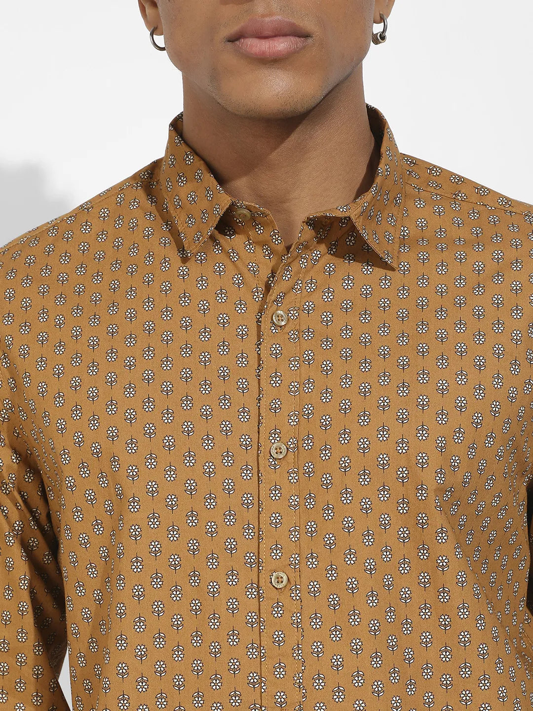 Tan Brown Micro Flower Shirt