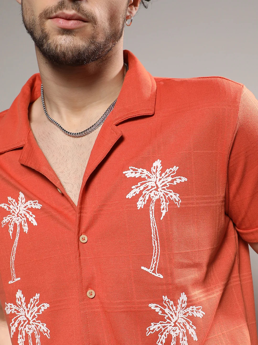 Vermillion Orange Palm Tree Knit Shirt