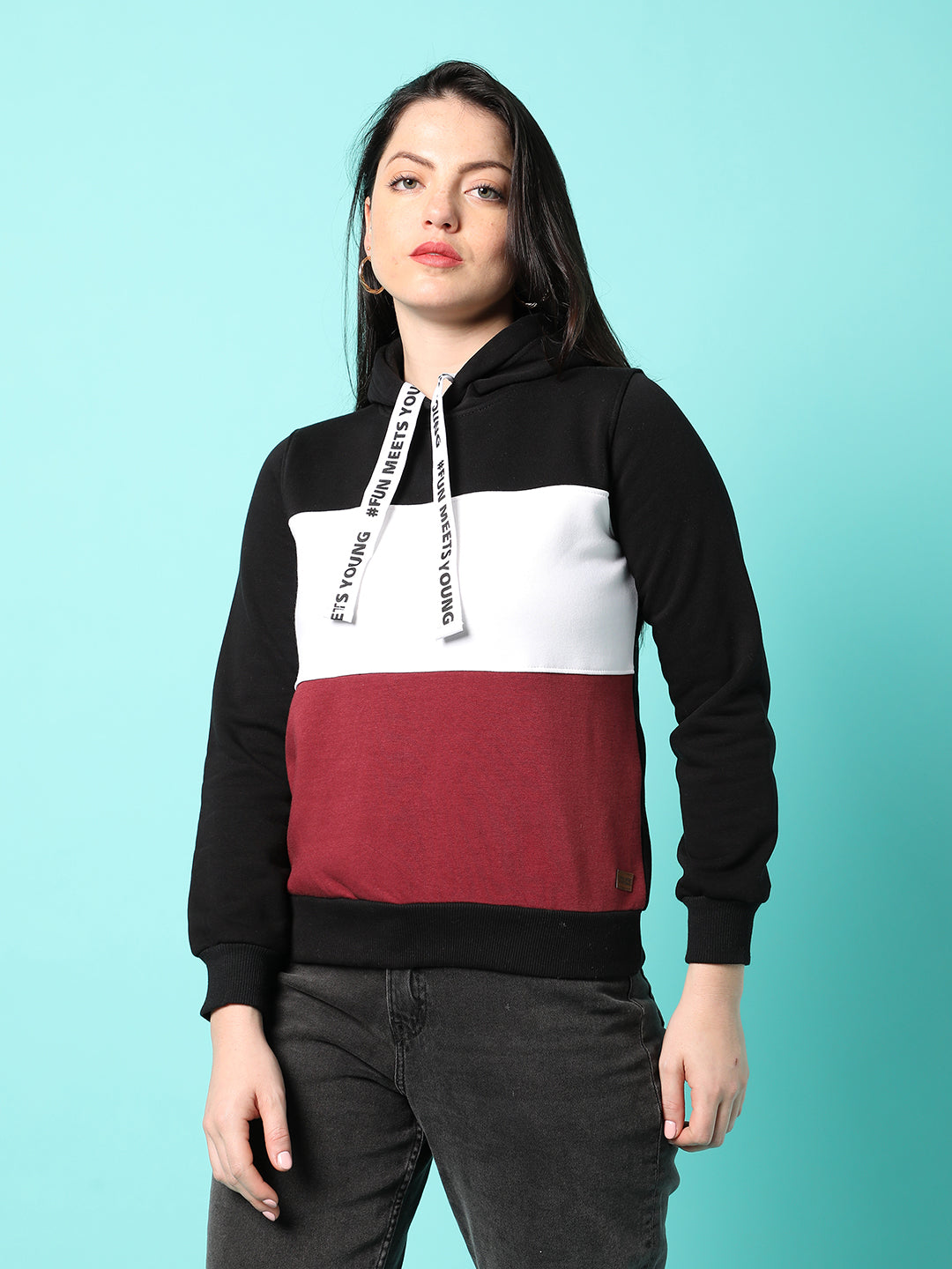 Colourblock Hoodie With Ribbed Hem