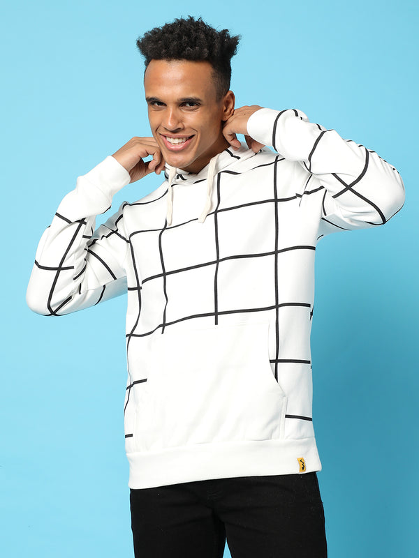 Contrast Graph Check Hoodie With Kangaroo Pocket