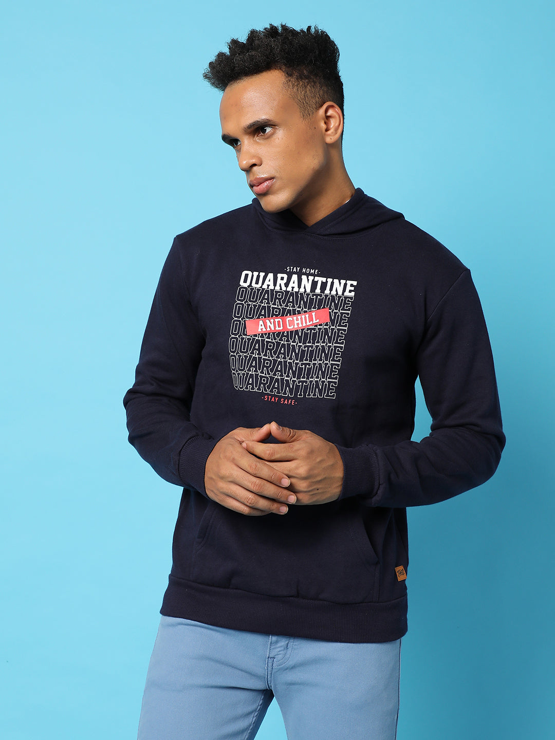 Typography Print Hoodie With Kangaroo Pocket