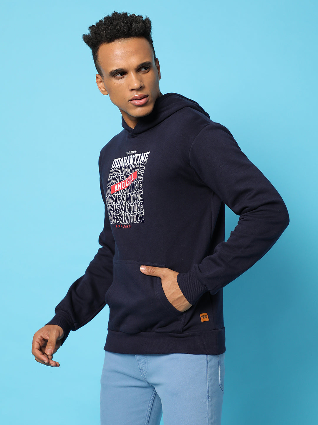 Typography Print Hoodie With Kangaroo Pocket